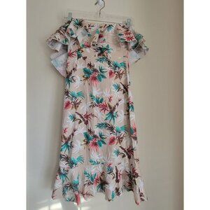 INA Tropical Floral Hawaiian Print with Ruffle Dress Vacation Size Medium